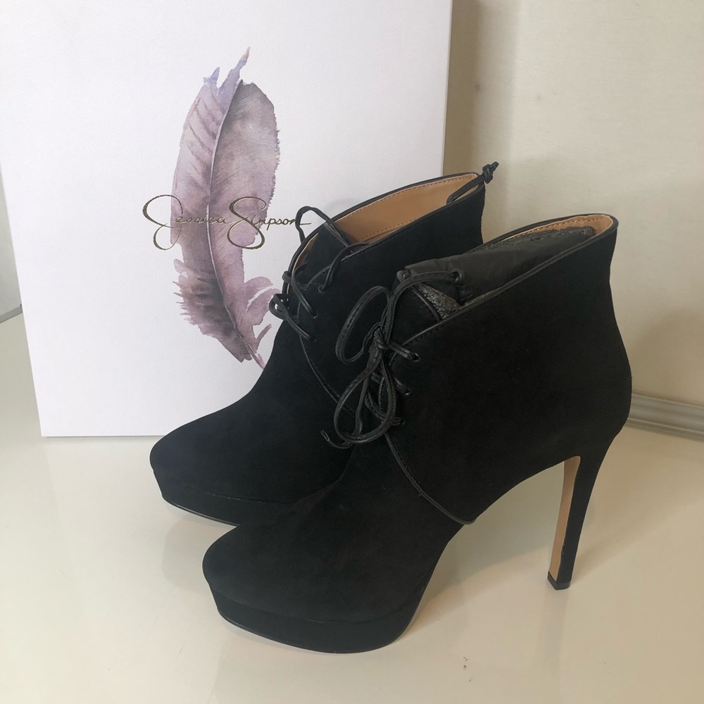 New Jessica Simpson Black Lace Up Bootie Pumps